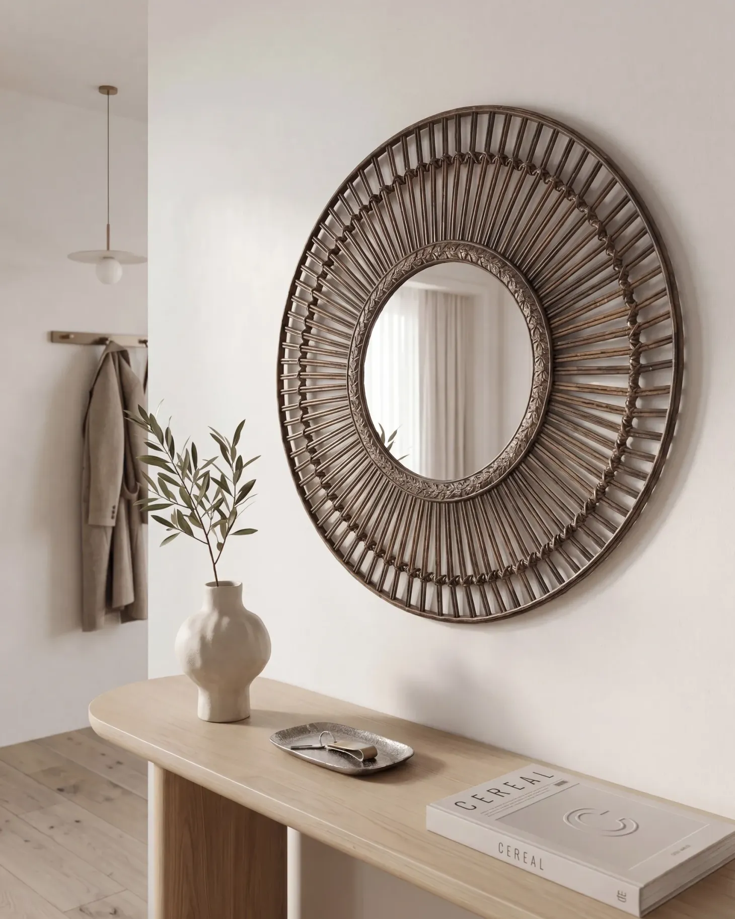 Lustro ścienne BLASITO 66 cm 66 cm Bambus Brązowy