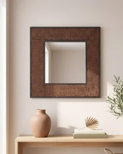 Lustro ścienne BOISE 60 cm 60 cm Drewno tekowe Ciemnobrązowy