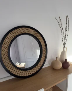 Lustro ścienne CAMBRAI 70 cm 104 cm Rattan Naturalny