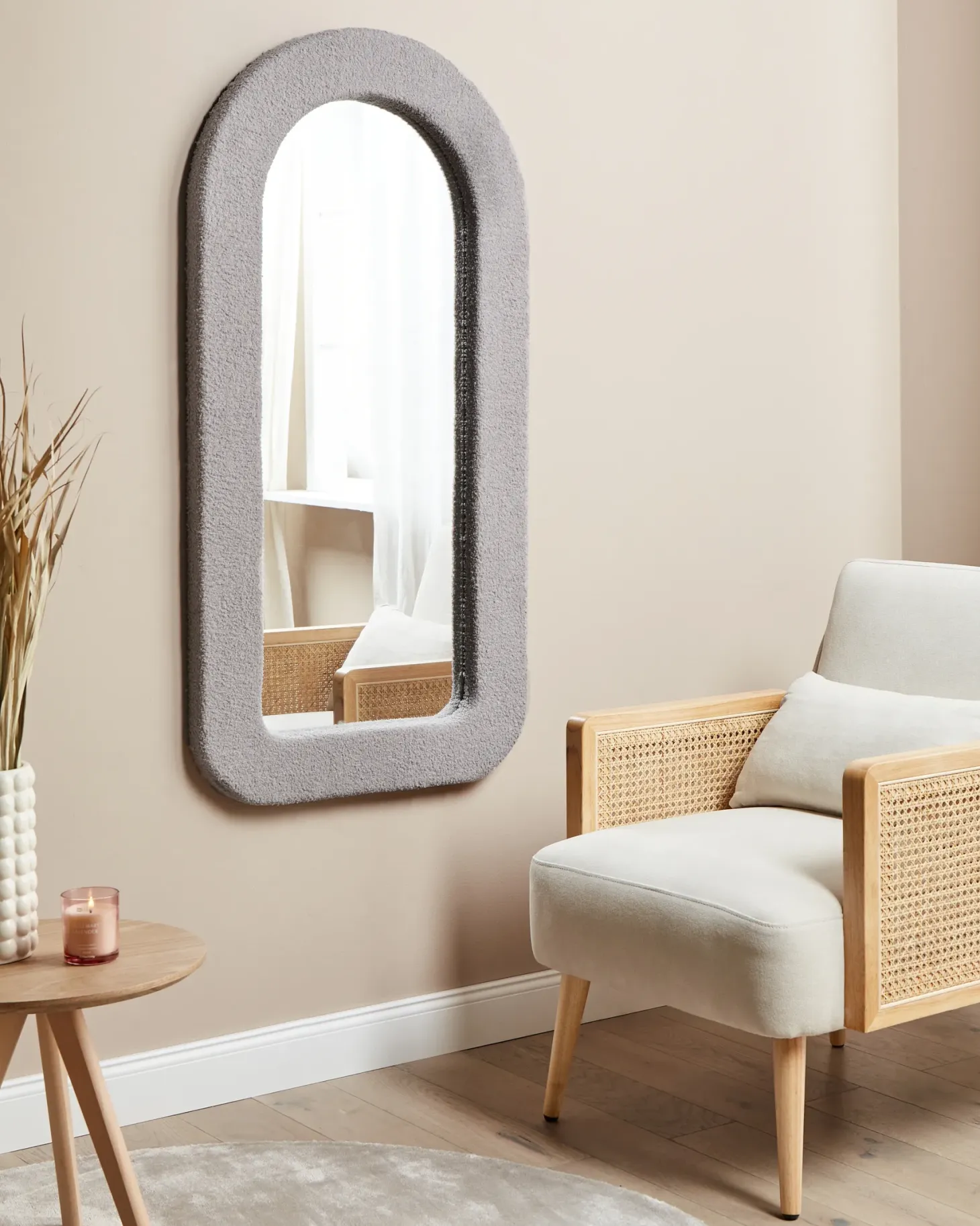 Lustro ścienne CERVON 60 cm 120 cm Boucle Beżowoszary