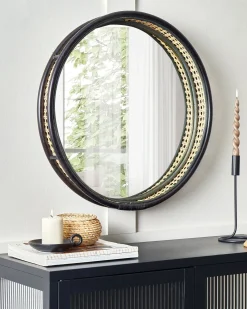 Lustro ścienne DAKSA 60 cm 60 cm Rattan Czarny