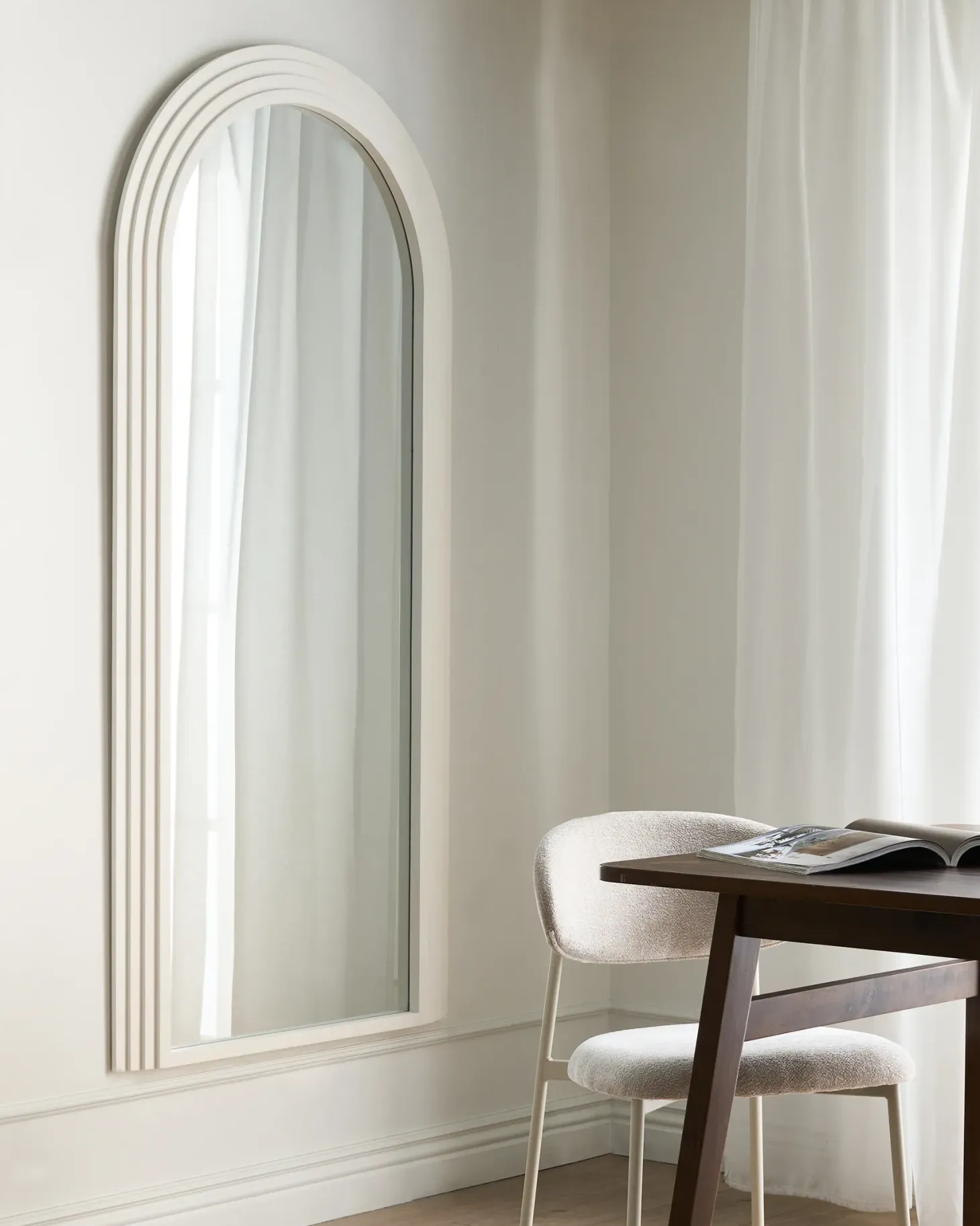 Lustro ścienne DIJON 80 cm 170 cm Drewno Złamana biel