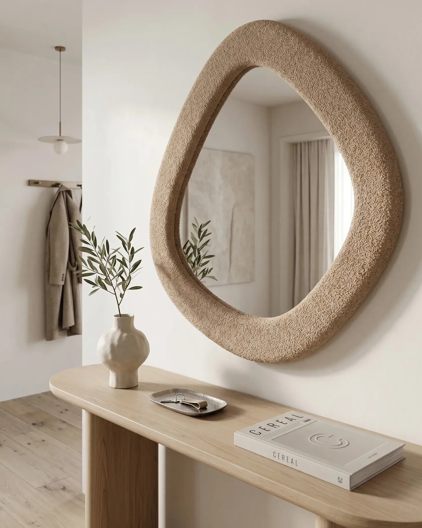 Lustro ścienne EPIRY 79 cm 80 cm Boucle Jasnobrązowy