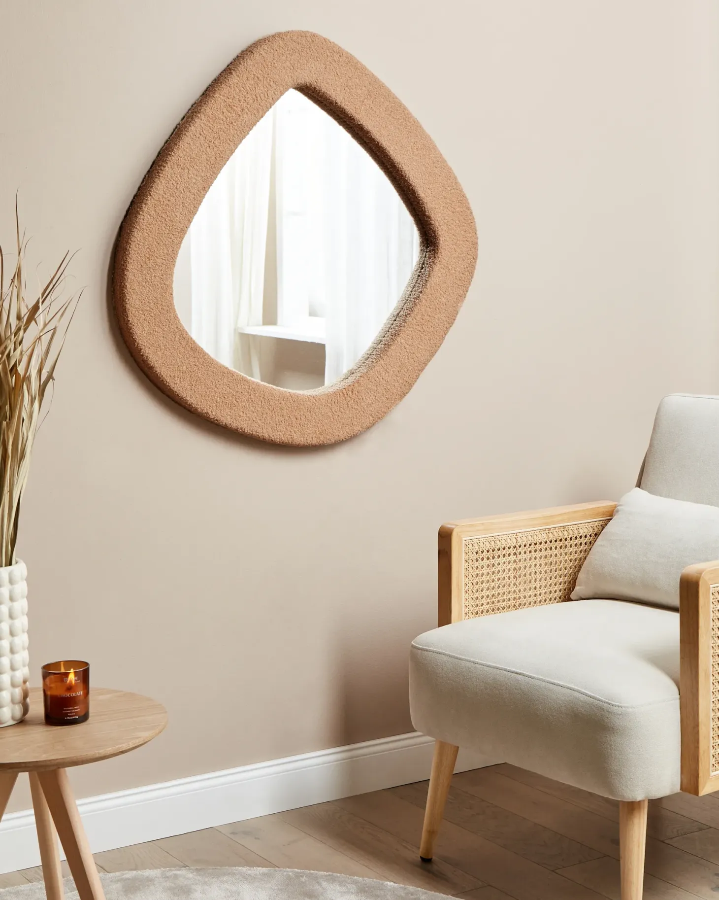 Lustro ścienne EPIRY 79 cm 80 cm Boucle Jasnobrązowy