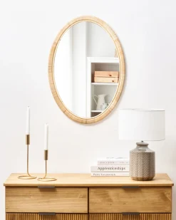 Lustro ścienne FOISSY 50 cm 70 cm Rattan Naturalny