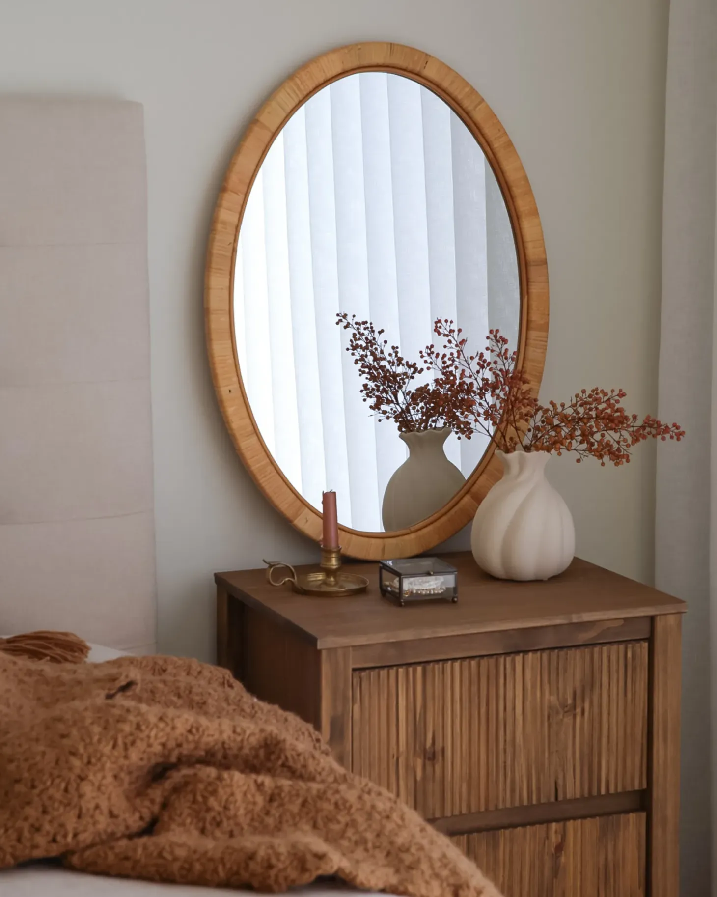 Lustro ścienne FOISSY 50 cm 70 cm Rattan Naturalny