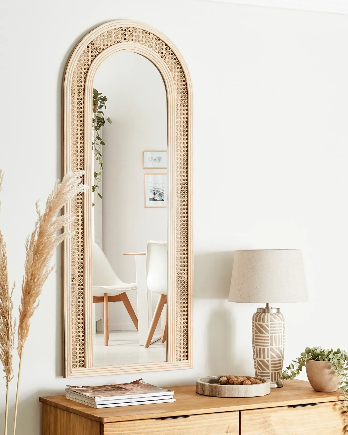 Lustro ścienne FRANEY 50 cm 120 cm Rattan Naturalny