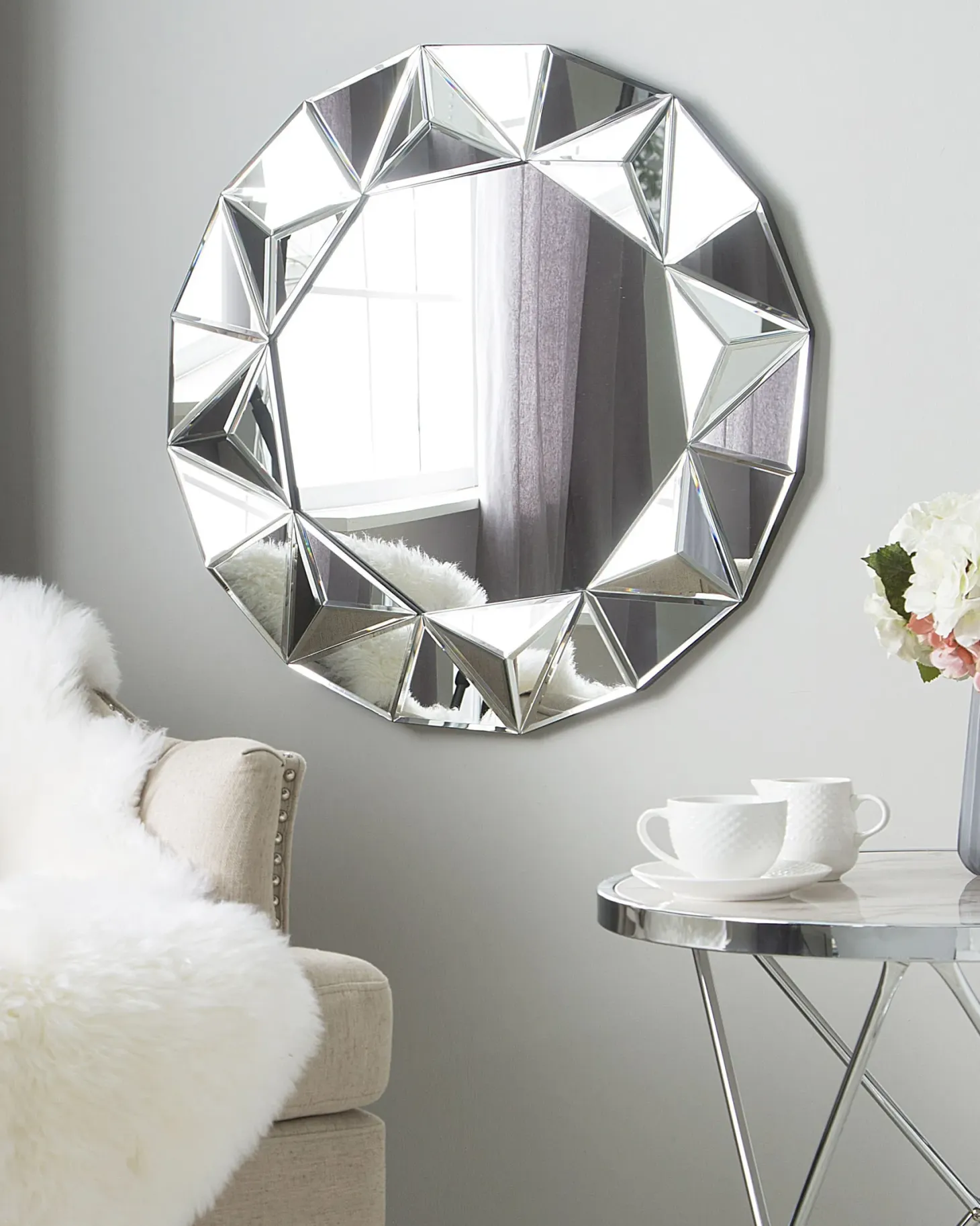 Lustro ścienne HABAY 70 cm 70 cm Srebrny