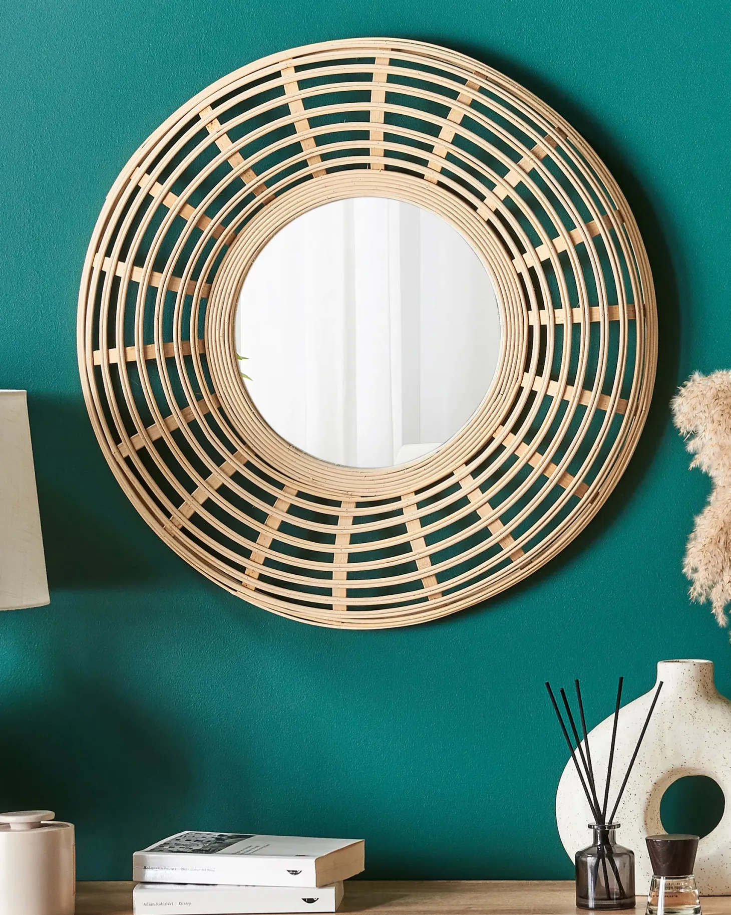 Lustro ścienne HANUA 60 cm 60 cm Bambus Naturalny