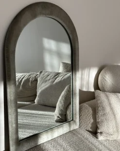 Lustro ścienne HURIEL 60 cm 90 cm Welur Oliwkowy