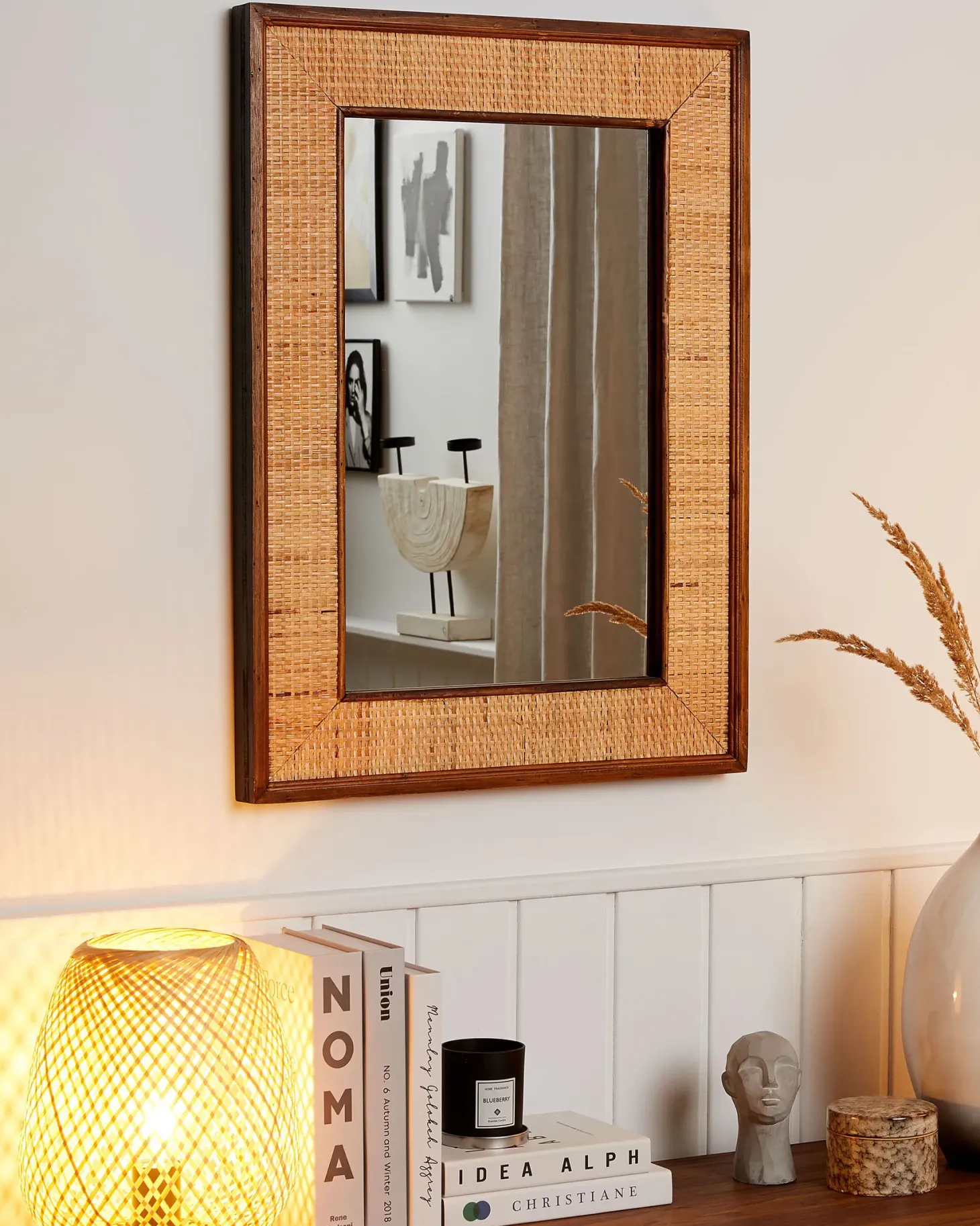 Lustro ścienne IGUALA 54 cm 74 cm Bambus Jesion naturalny