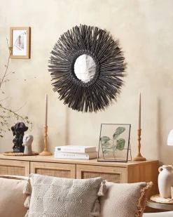Lustro ścienne KALASIN 60 cm 60 cm Rattan Czarny