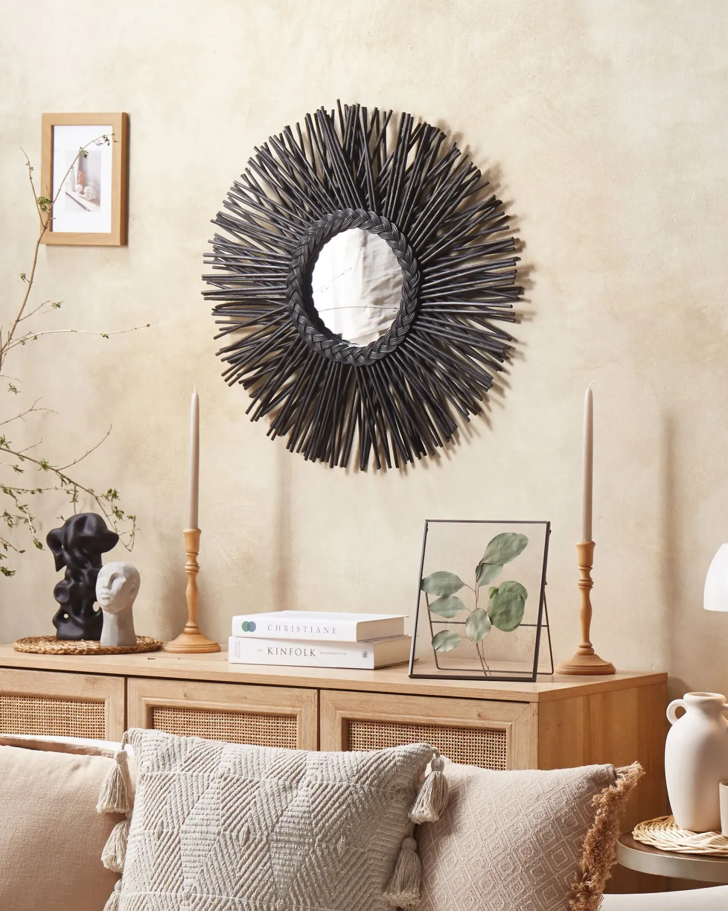 Lustro ścienne KALASIN 60 cm 60 cm Rattan Czarny