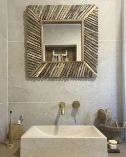 Lustro ścienne KANAB 60 cm 60 cm Drewno tekowe Brązowy