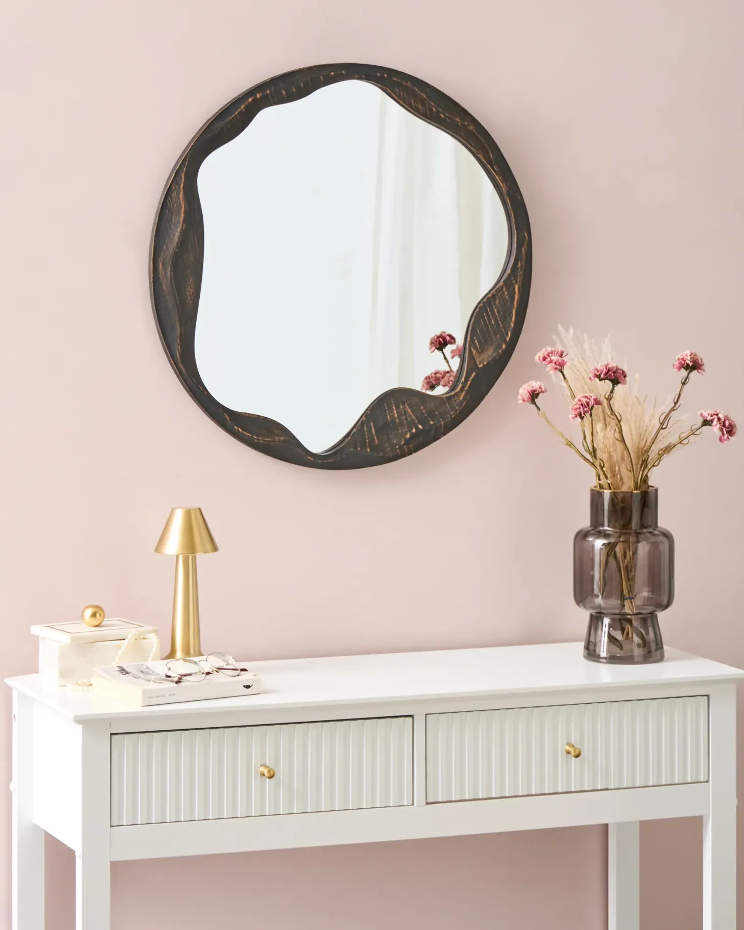 Lustro ścienne LANGON 60 cm 60 cm Drewno sosnowe Ciemnobrązowy