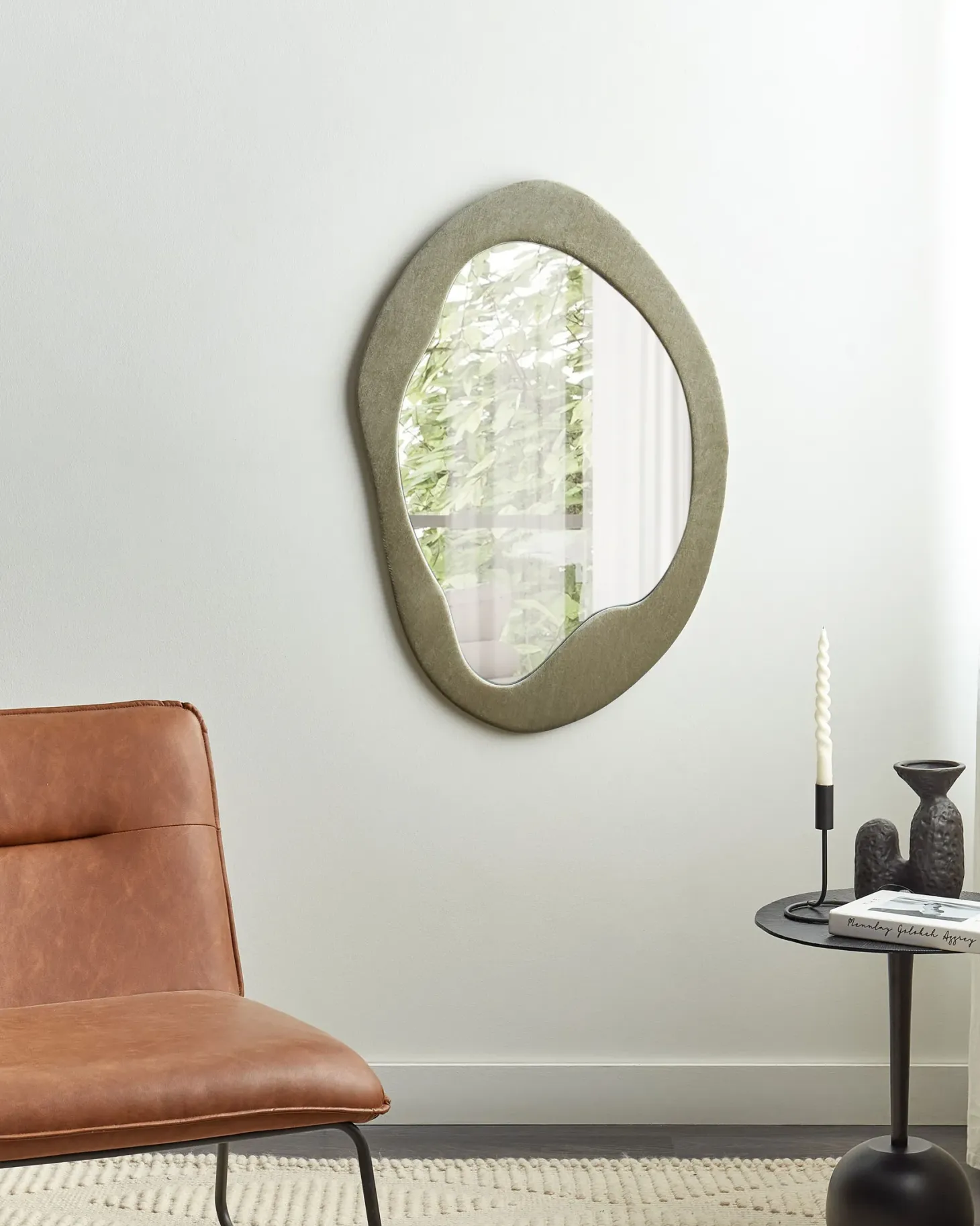 Lustro ścienne LENAX 59 cm 90 cm Welur Oliwkowy