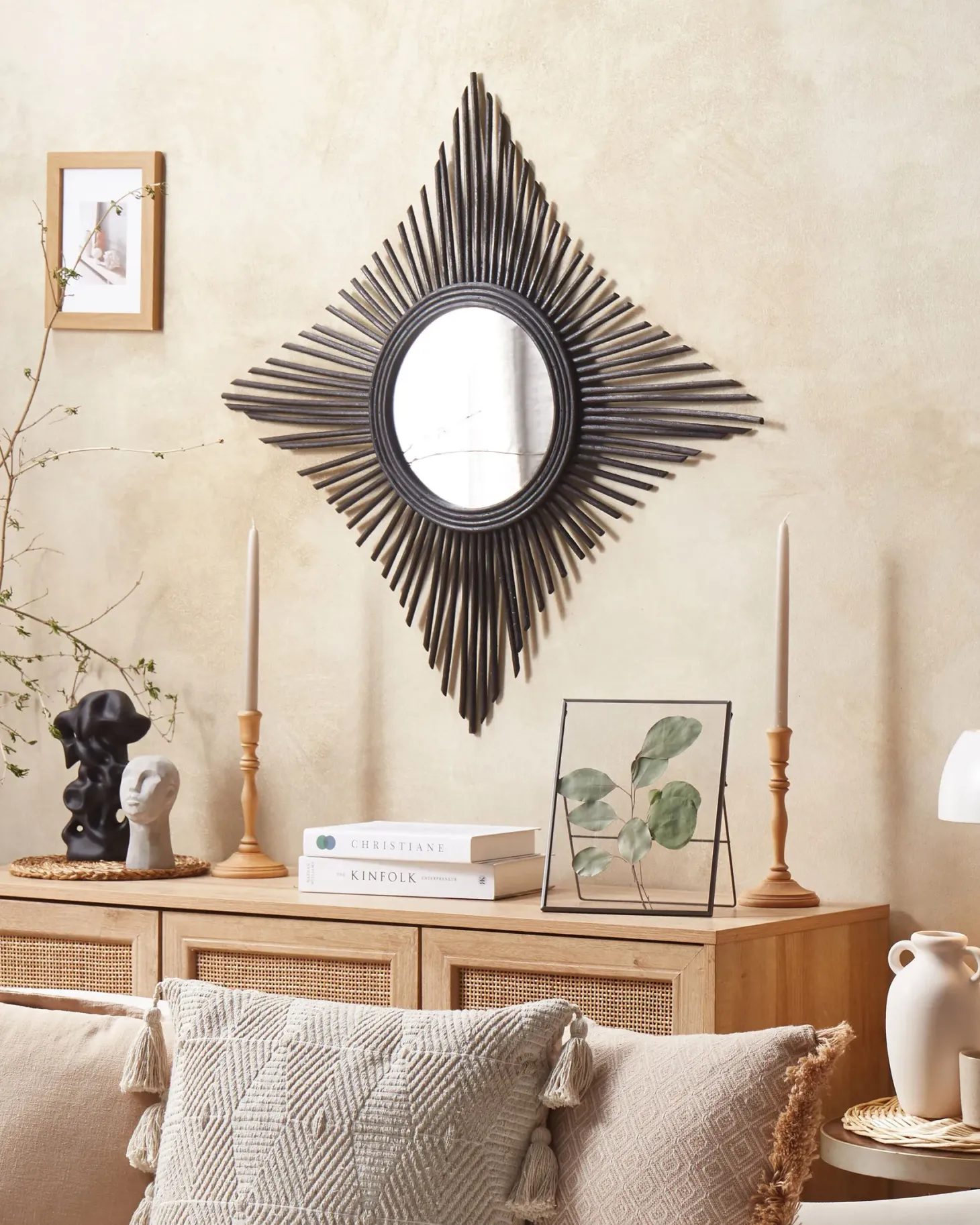 Lustro ścienne MAJENE 60 cm 60 cm Rattan Czarny