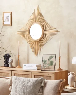 Lustro ścienne MAJENE 60 cm 60 cm Rattan Naturalny