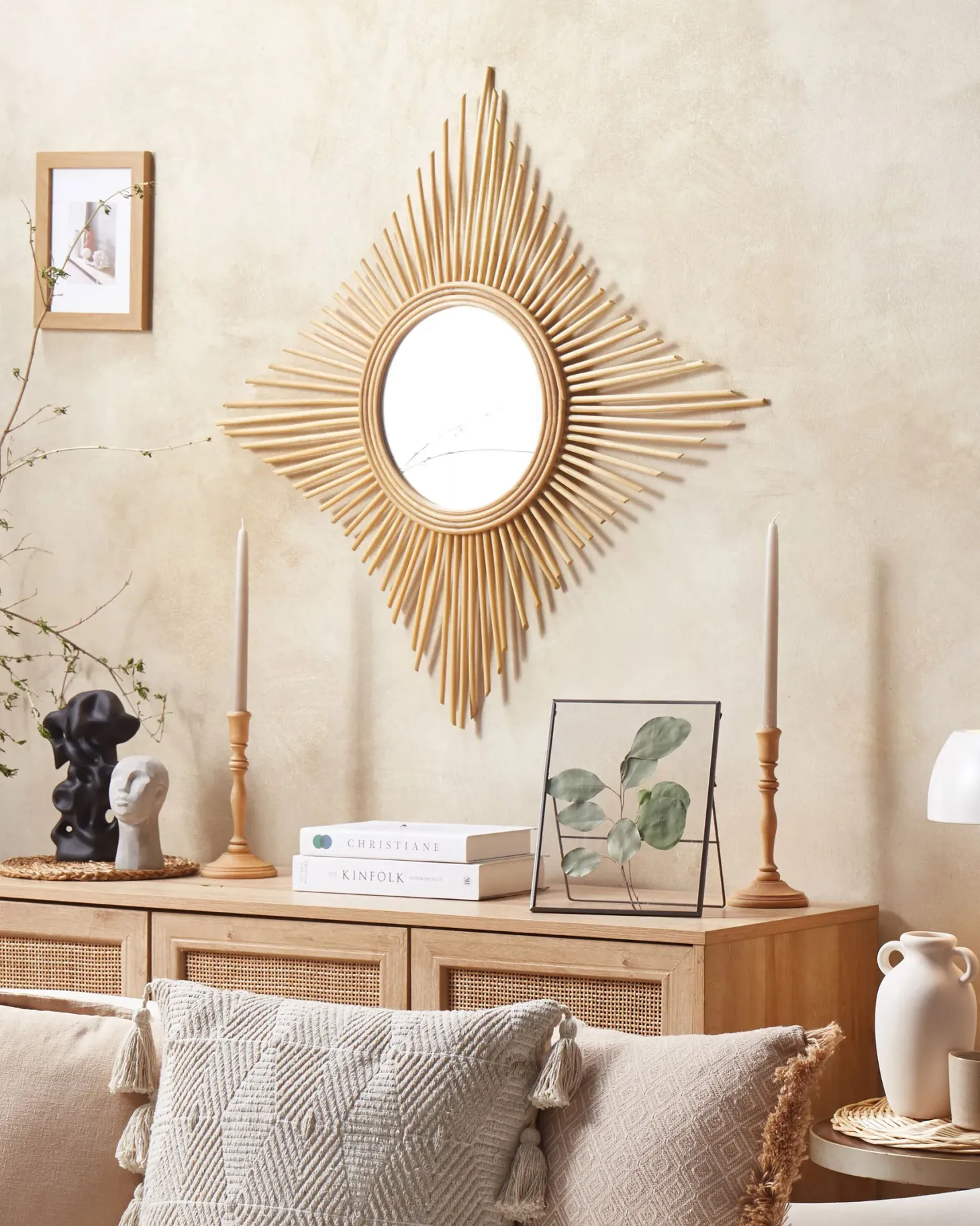Lustro ścienne MAJENE 60 cm 60 cm Rattan Naturalny