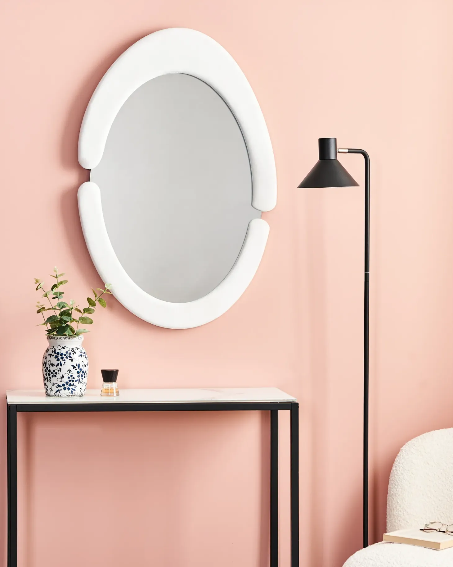 Lustro ścienne MASSAY 53 cm 90 cm Welur Biały