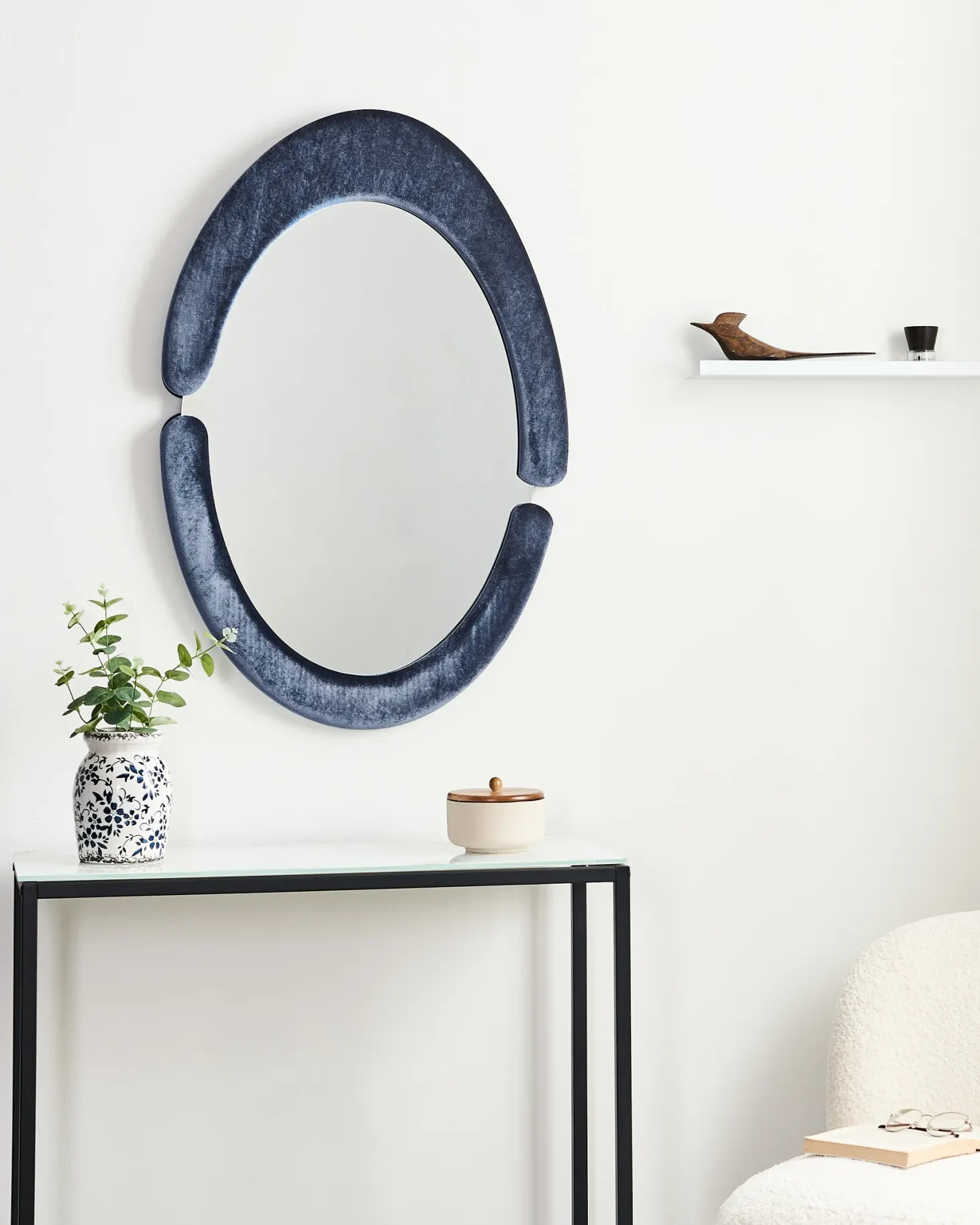Lustro ścienne MASSAY 53 cm 90 cm Welur Ciemnoniebieski