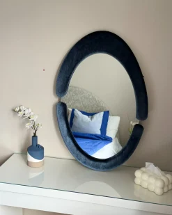 Lustro ścienne MASSAY 53 cm 90 cm Welur Ciemnoniebieski