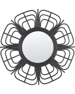 Lustro ścienne PASAKU 60 cm 60 cm Rattan Czarny