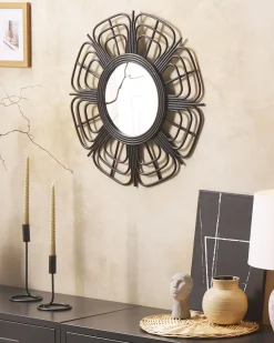 Lustro ścienne PASAKU 60 cm 60 cm Rattan Czarny