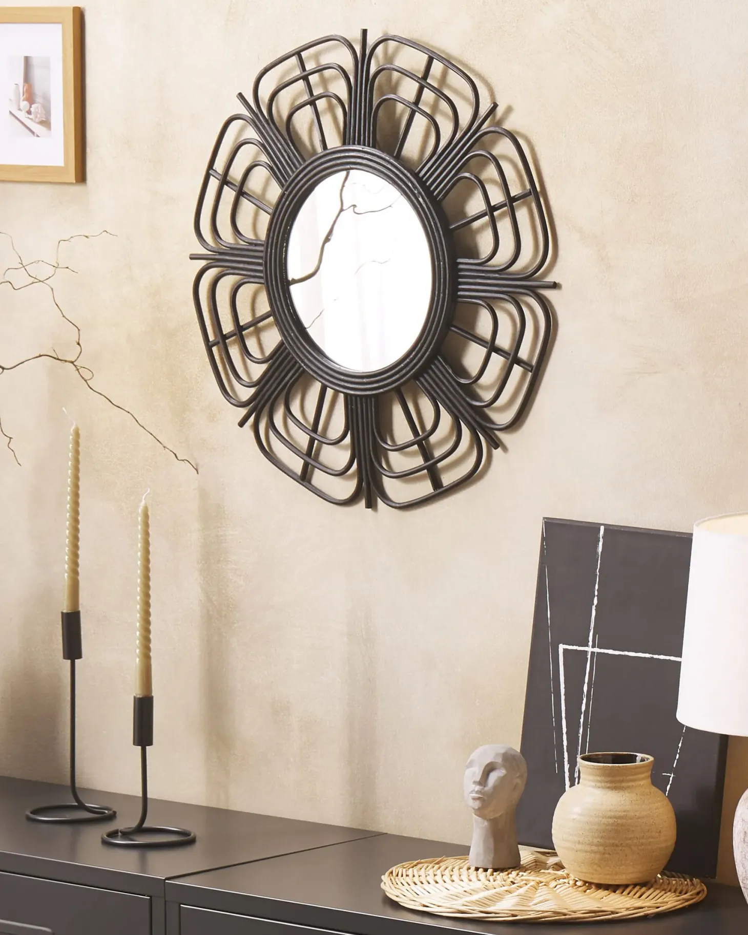 Lustro ścienne PASAKU 60 cm 60 cm Rattan Czarny