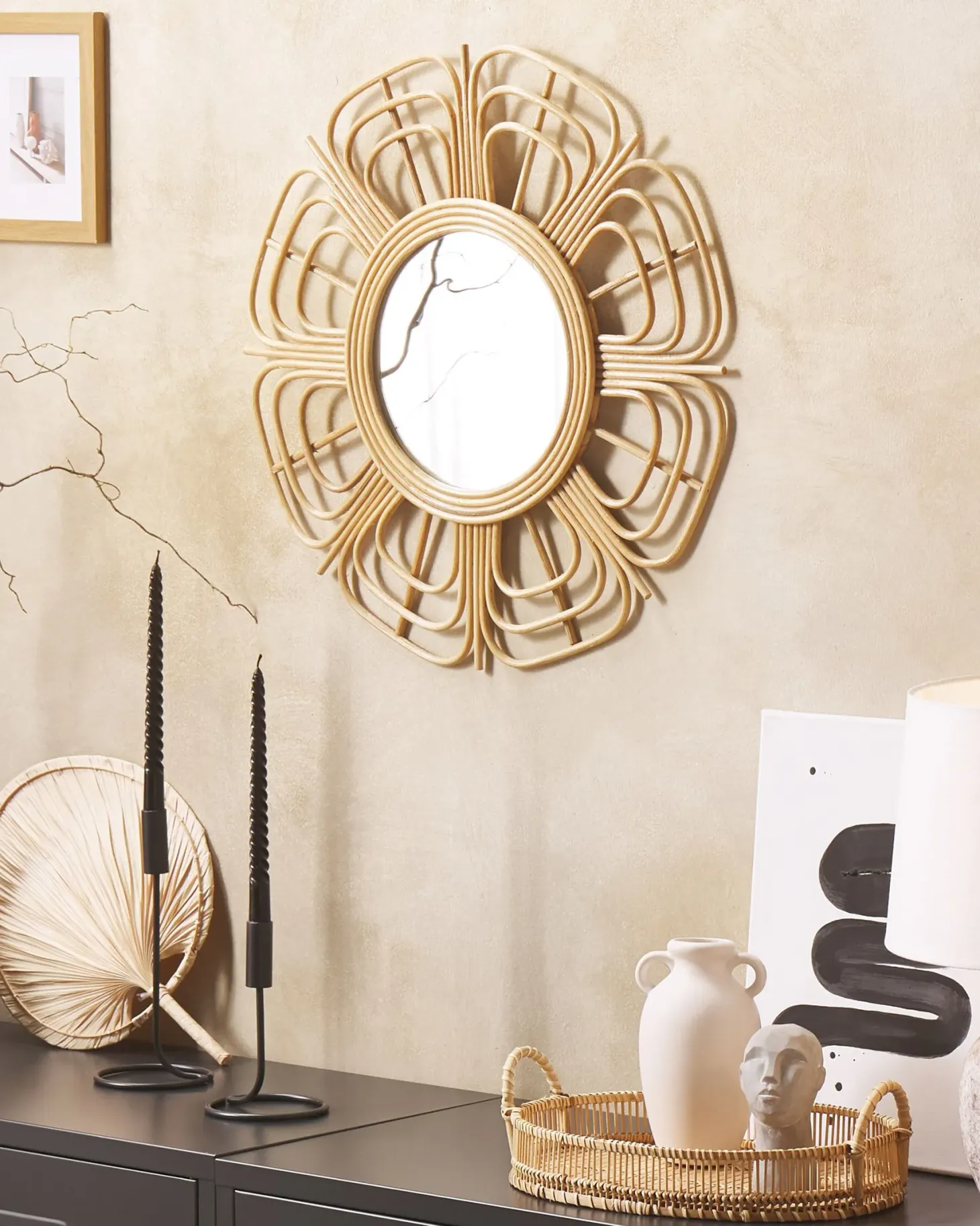 Lustro ścienne PASAKU 60 cm 60 cm Rattan Naturalny