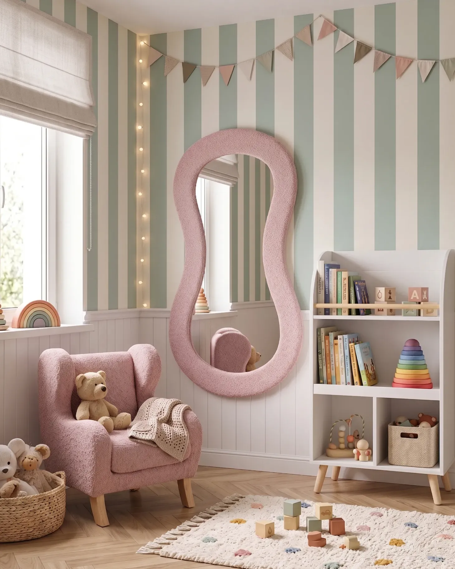 Lustro ścienne PLANCHEZ 70 cm 112 cm Boucle Różowy