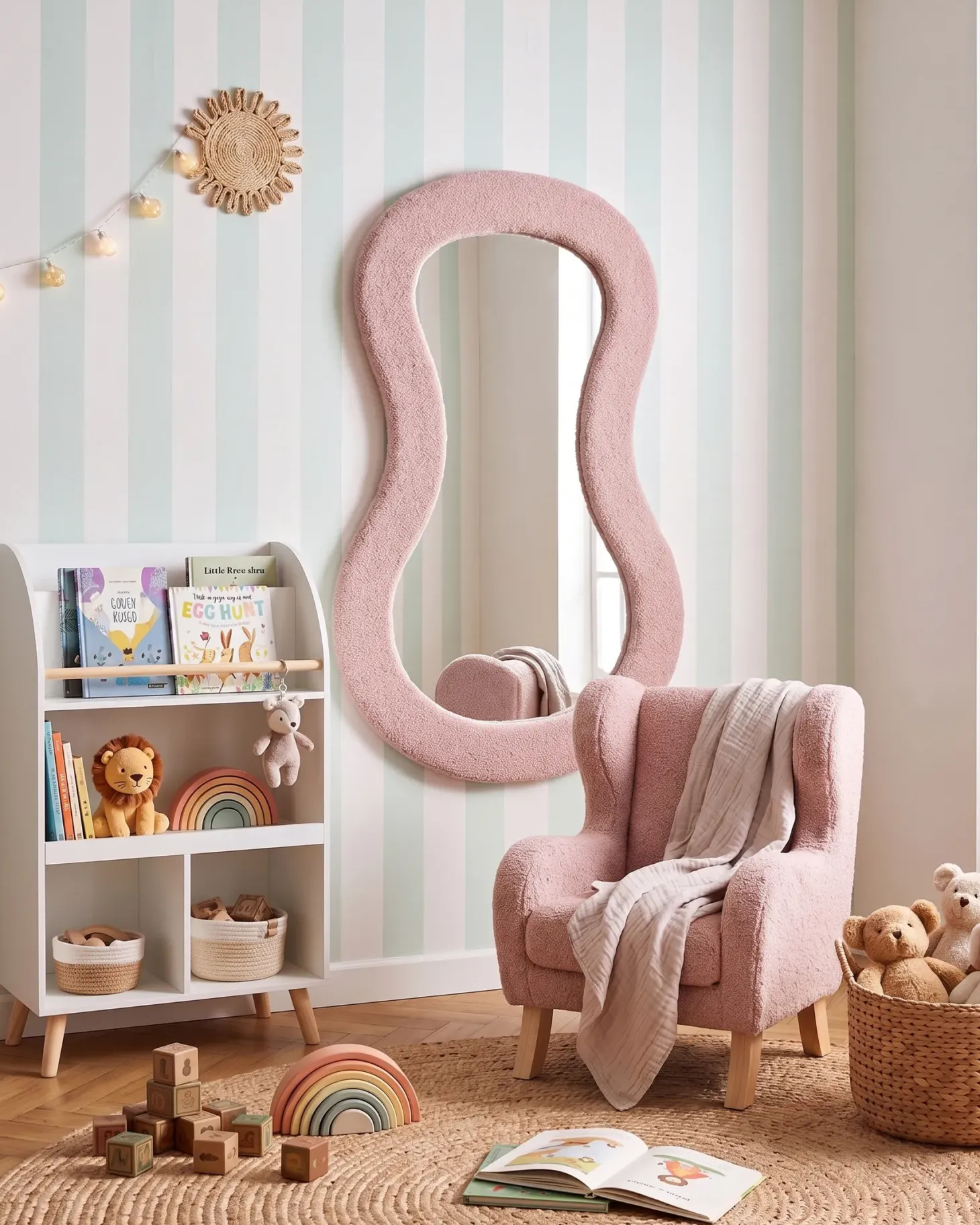 Lustro ścienne PLANCHEZ 70 cm 112 cm Boucle Różowy