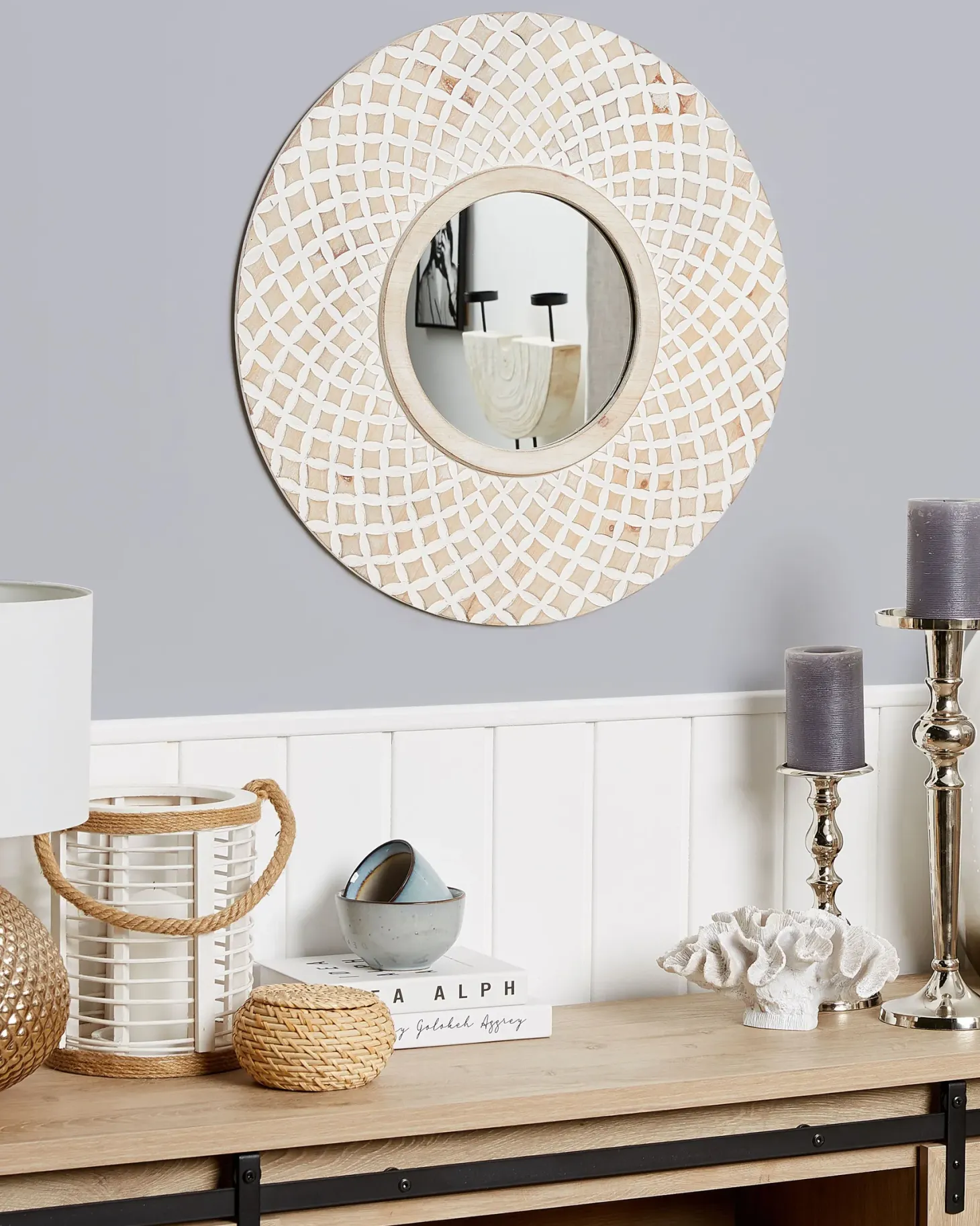 Lustro ścienne POMARO 60 cm 60 cm Drewno jodłowe Jasnobrązowy