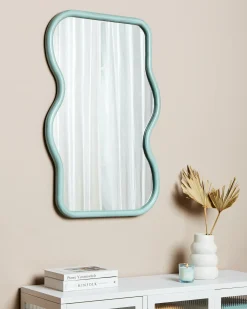 Lustro ścienne RONNET 60 cm 90 cm Drewno paulownia Błękitny