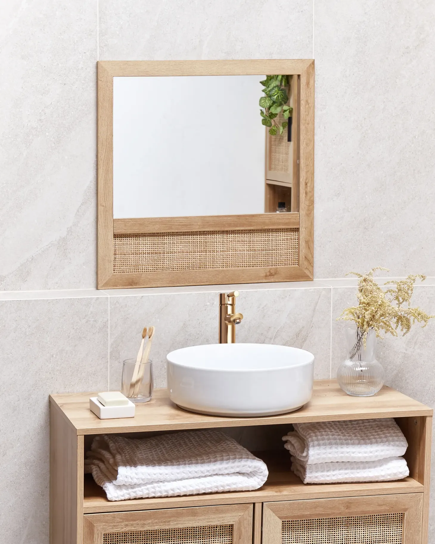Lustro ścienne ROSELL 60 cm 60 cm Jasnobrązowy