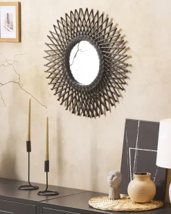 Lustro ścienne TAGOLU 60 cm 60 cm Rattan Czarny