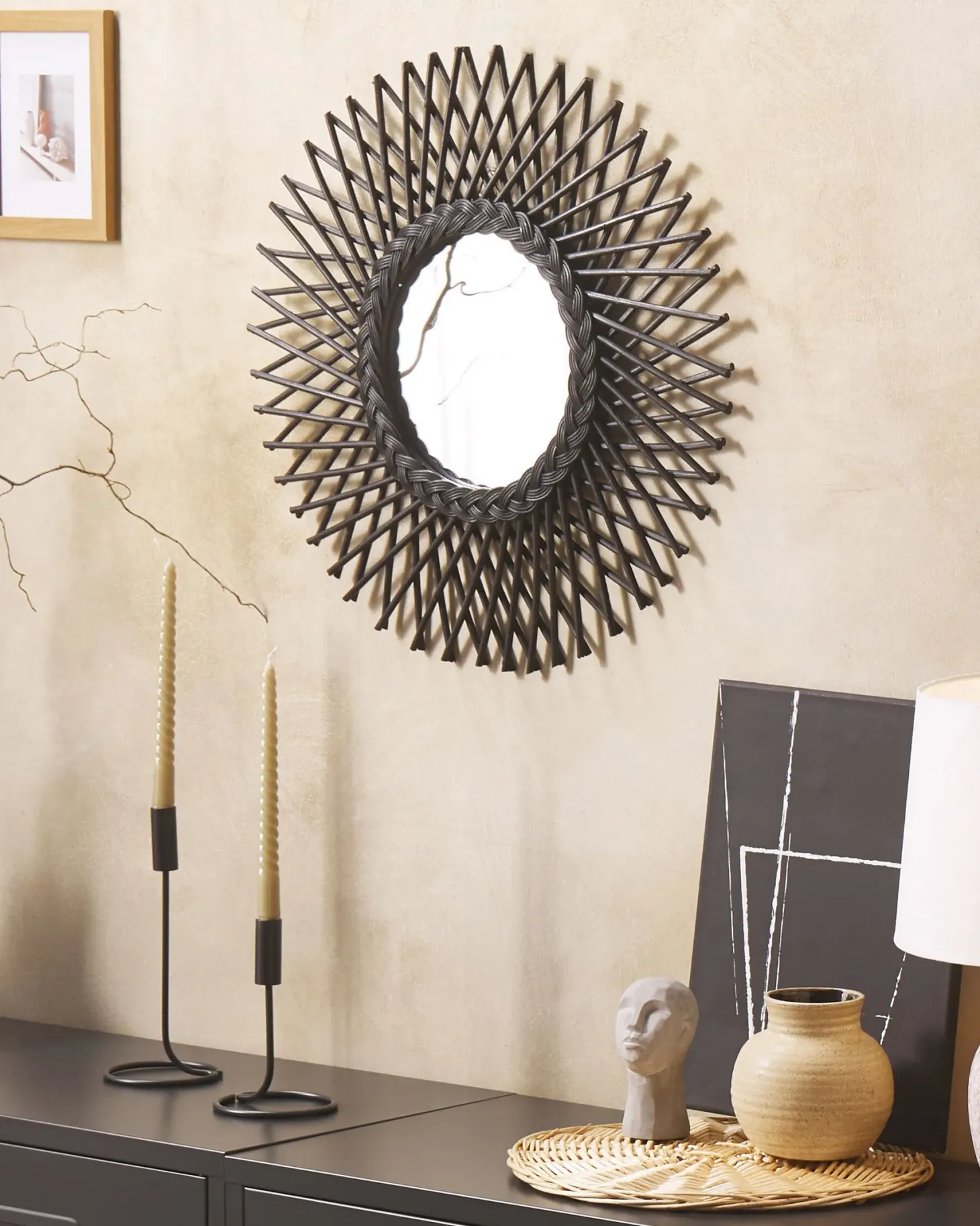 Lustro ścienne TAGOLU 60 cm 60 cm Rattan Czarny