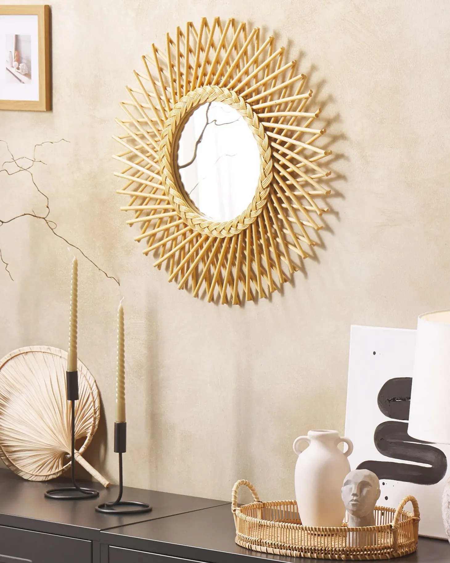 Lustro ścienne TAGOLU 60 cm 60 cm Rattan Naturalny