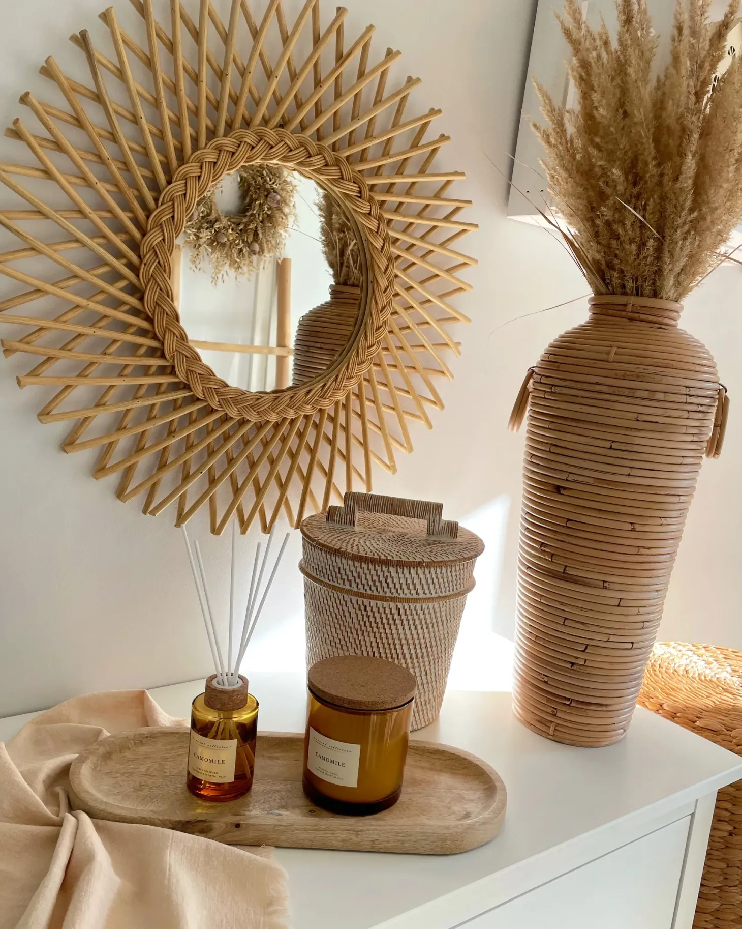 Lustro ścienne TAGOLU 60 cm 60 cm Rattan Naturalny