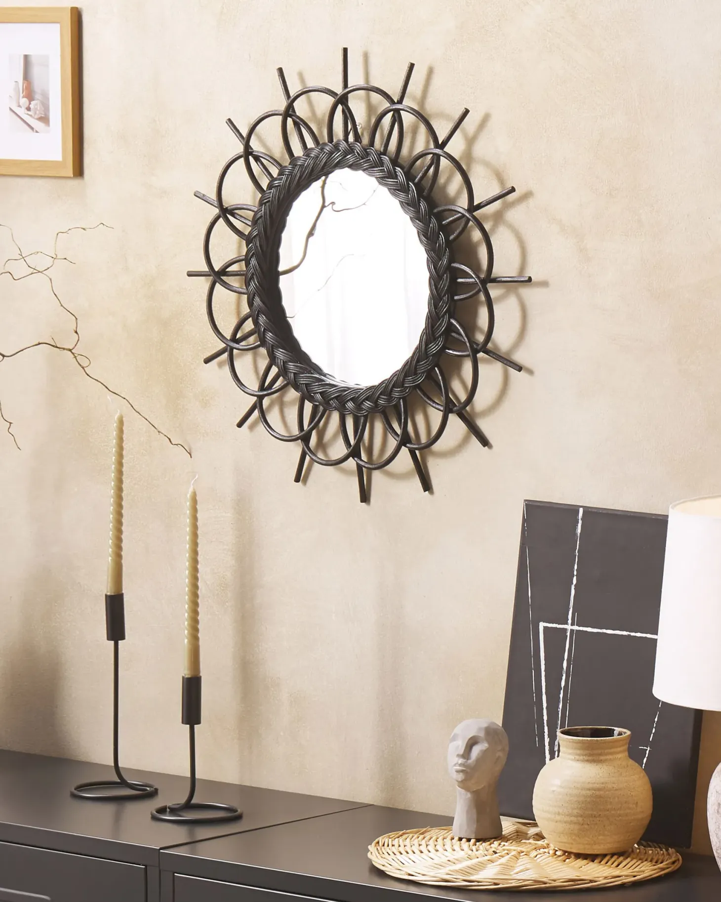 Lustro ścienne TELAKIA 60 cm 60 cm Rattan Czarny