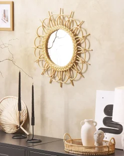 Lustro ścienne TELAKIA 60 cm 60 cm Rattan Naturalny