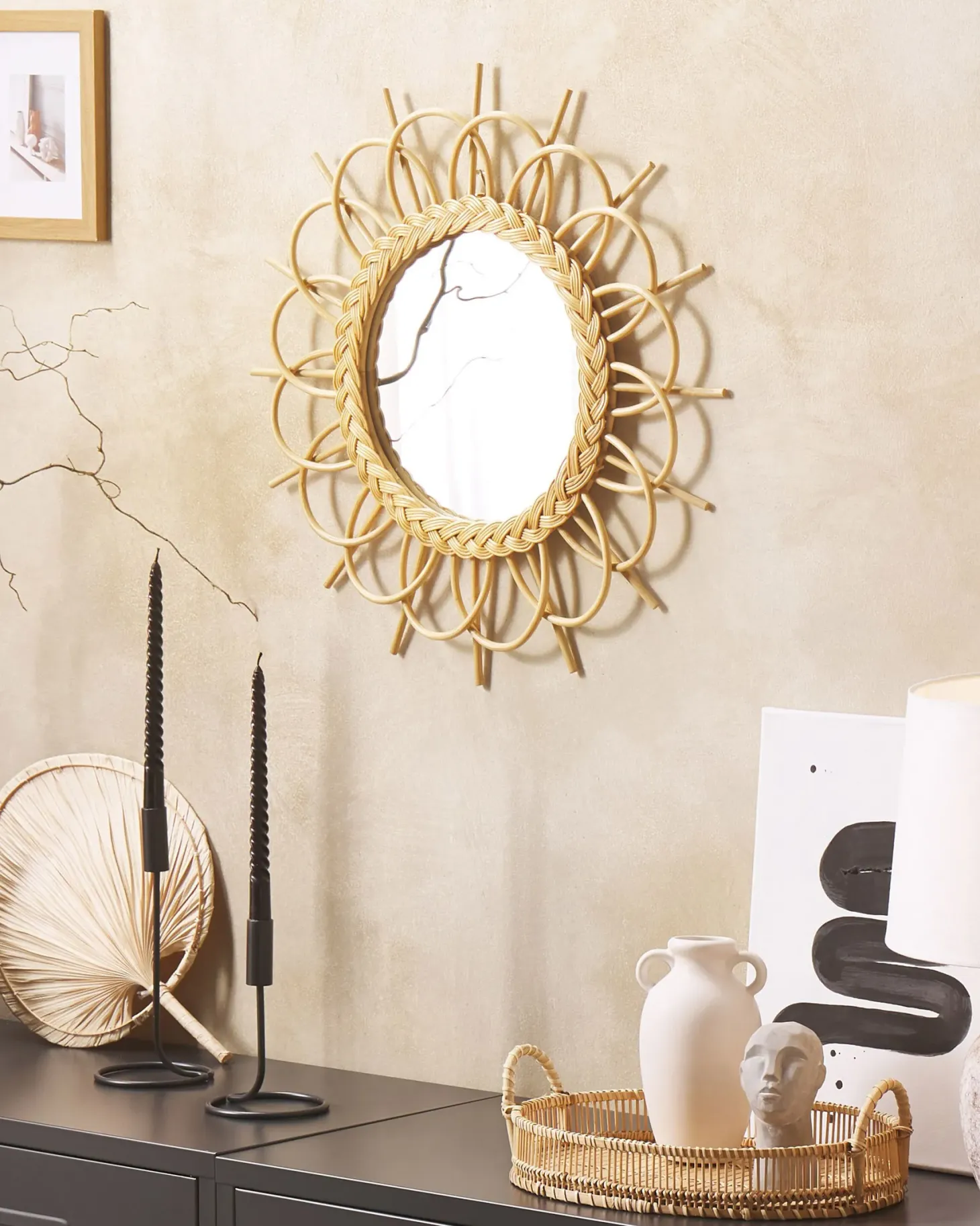 Lustro ścienne TELAKIA 60 cm 60 cm Rattan Naturalny