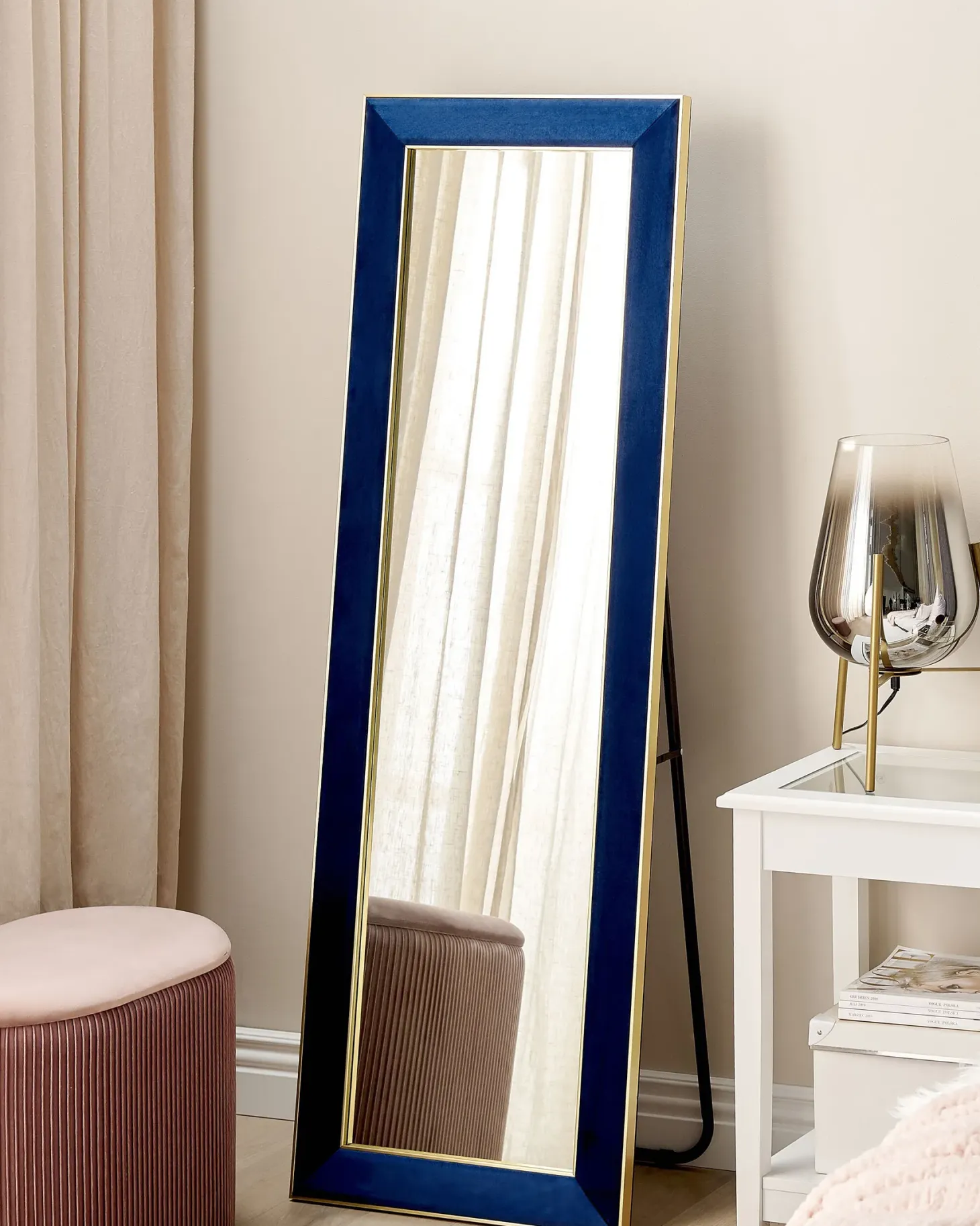 Lustro stojące LAUTREC 150 cm Welur Granatowy