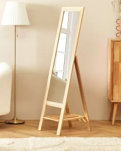 Lustro stojące z półką LUISANT 145 cm Drewno sosnowe Jasnobrązowy