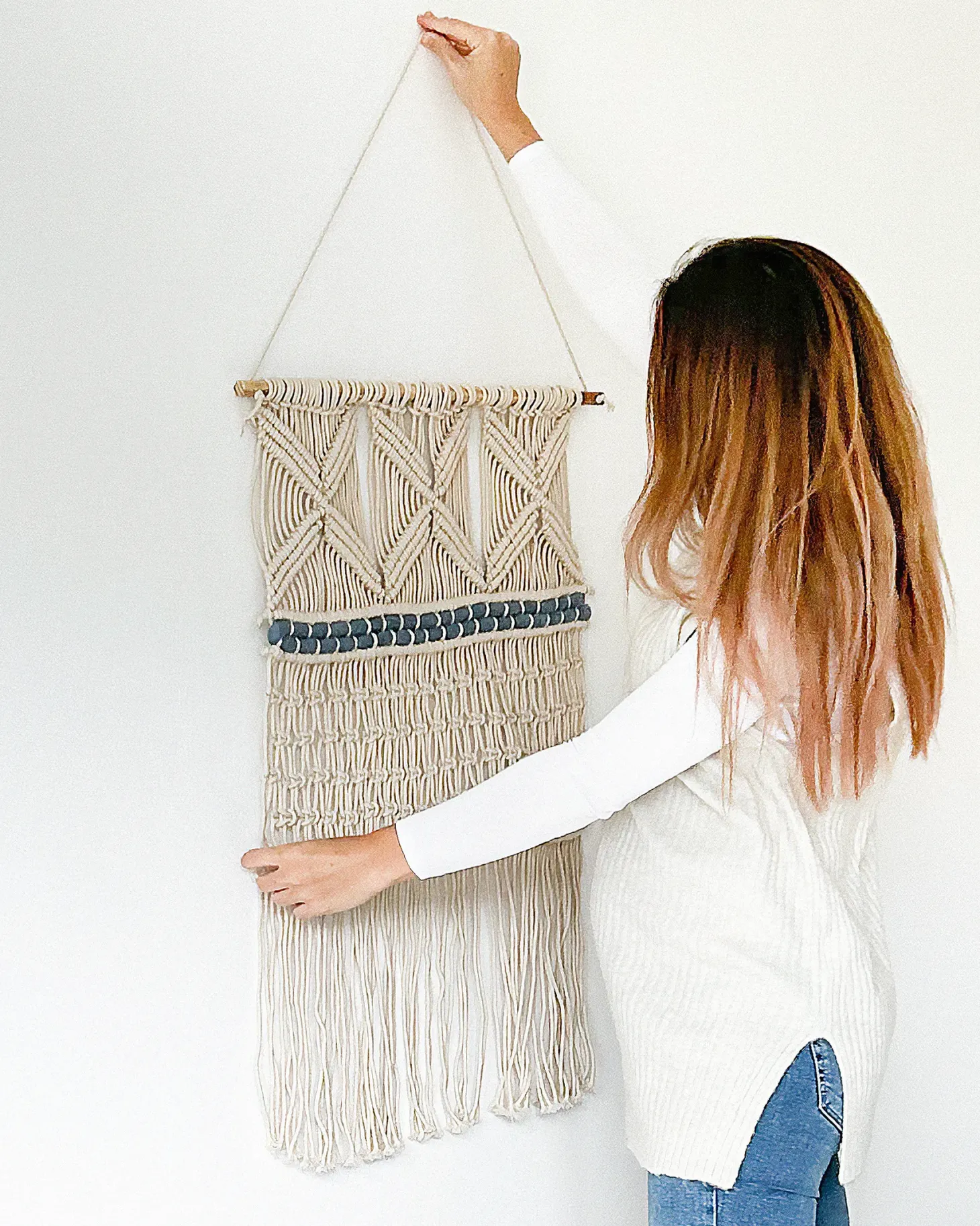 Makrama ścienna KALADY Bawełna 141 cm Beżowy