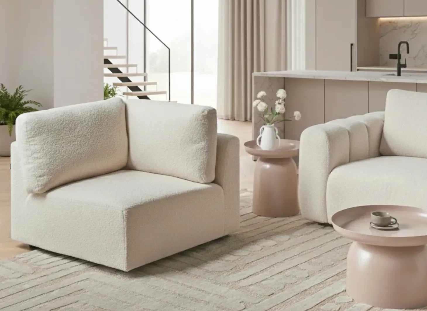 Outlet KIVVIK Złamana biel Boucle Sofy Modułowe|Kolekcje Sof