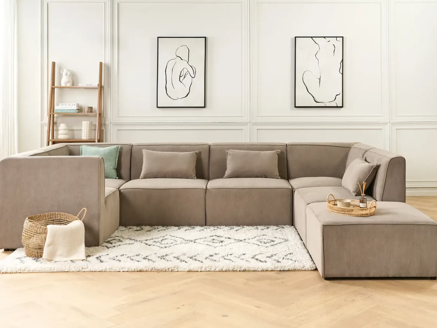 Discount Moduł narożny LEMVIG Beżowoszary Sztruks Sofy Modułowe|Kolekcje Sof