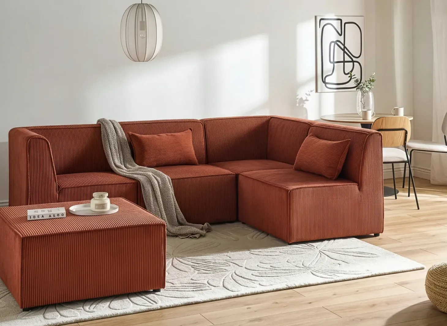 Outlet Moduł narożny LEMVIG Prawostronny Złoty brąz Sztruks Sofy Modułowe|Kolekcje Sof