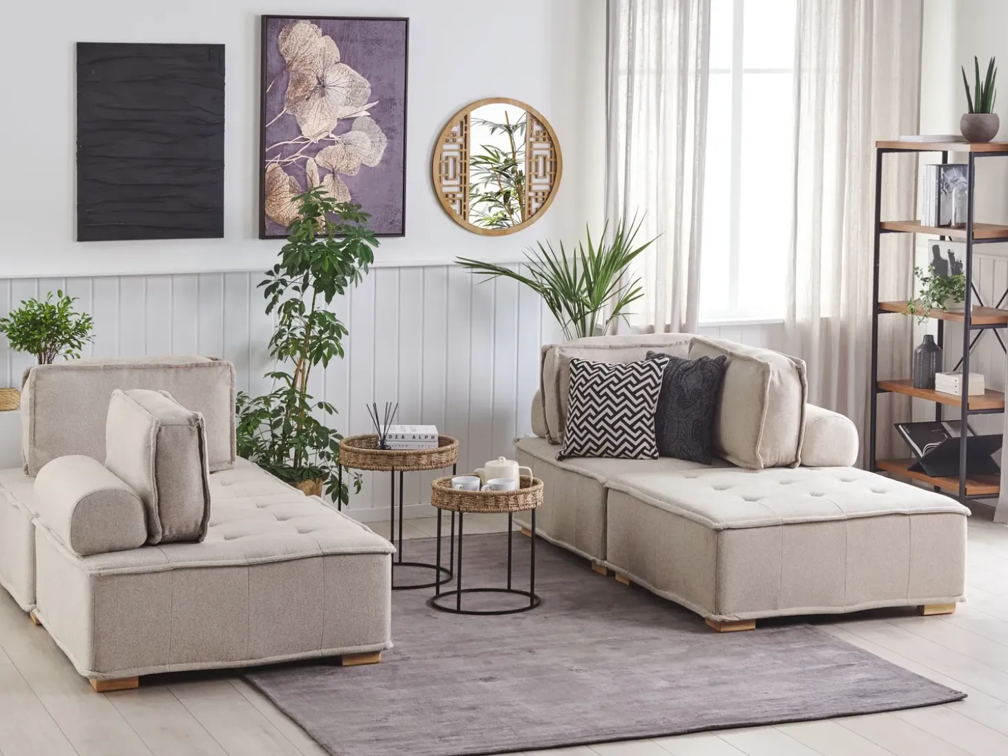 Outlet Modułowy komplet wypoczynkowy dla 4 osób TIBRO Jasnobeżowy Sofy Tapicerowane|Sofy Modułowe