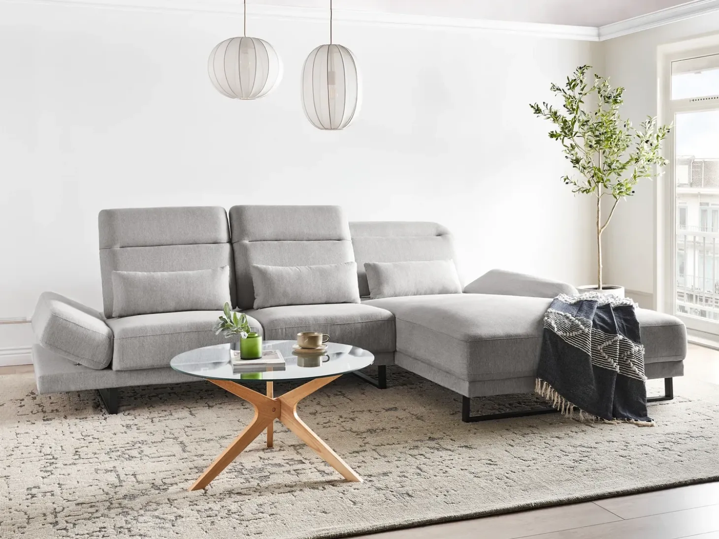 Narożnik dla 4 osób IKAST Jasnoszary Lewostronny